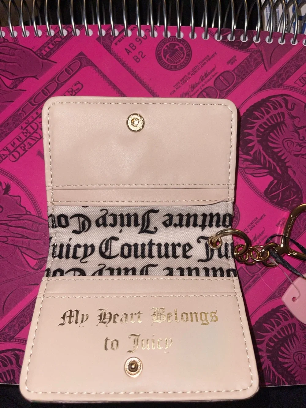 Juicy Couture Beige Strawberry Card & Key Holder with Pink Accents